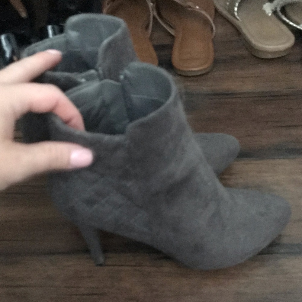 Gray zippered booties